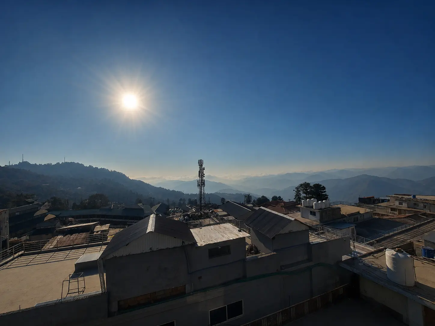 Panoramic mountain view near Mall Road from Murree Heights MH Apartment rooftop